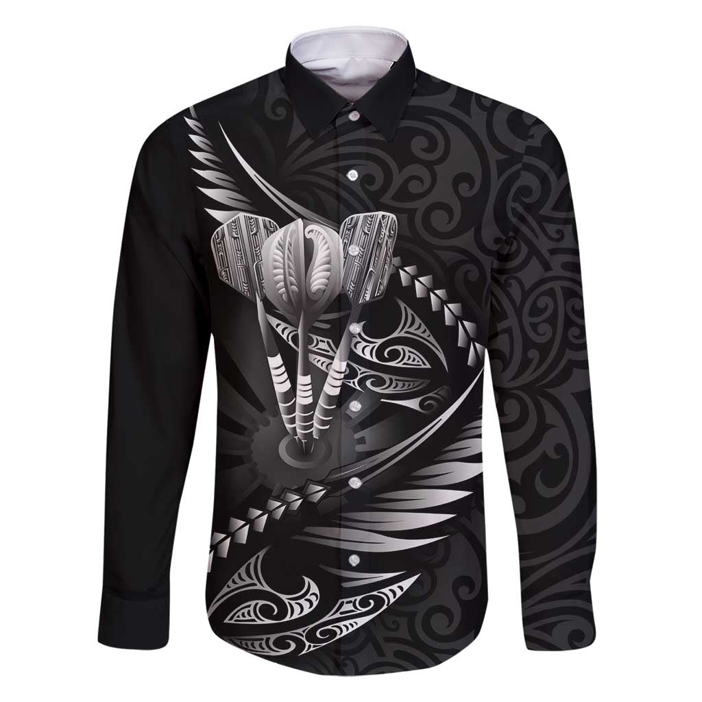 Personalised All Black New Zealand Darts Family Matching Long Sleeve Bodycon Dress and Hawaiian Shirt Aoteroa Fern Maori Galaxy Style