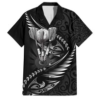 Personalised All Black New Zealand Darts Family Matching Off Shoulder Maxi Dress and Hawaiian Shirt Aoteroa Fern Maori Galaxy Style