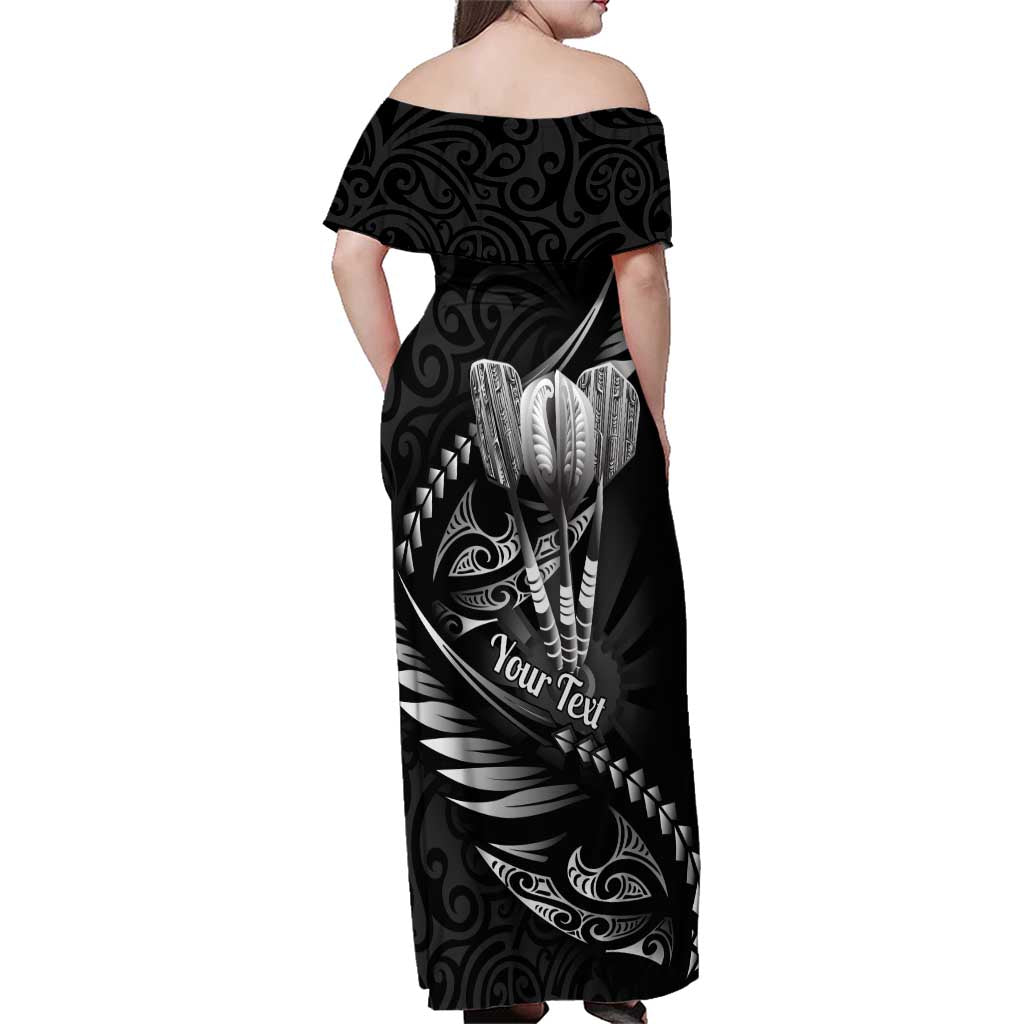 Personalised All Black New Zealand Darts Family Matching Off Shoulder Maxi Dress and Hawaiian Shirt Aoteroa Fern Maori Galaxy Style