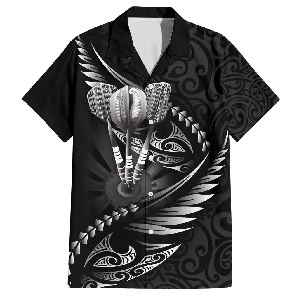 Personalised All Black New Zealand Darts Family Matching Puletasi and Hawaiian Shirt Aoteroa Fern Maori Galaxy Style
