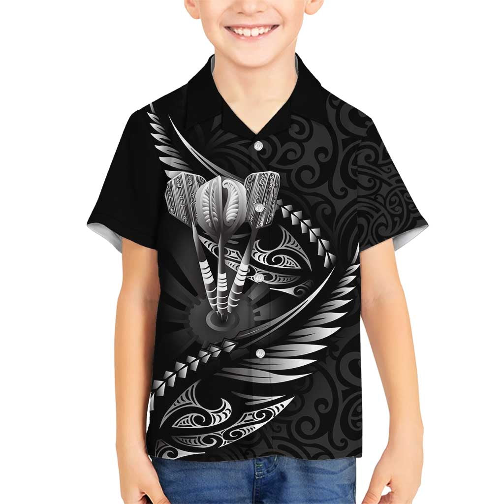 Personalised All Black New Zealand Darts Family Matching Summer Maxi Dress and Hawaiian Shirt Aoteroa Fern Maori Galaxy Style