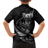 Personalised All Black New Zealand Darts Family Matching Tank Maxi Dress and Hawaiian Shirt Aoteroa Fern Maori Galaxy Style