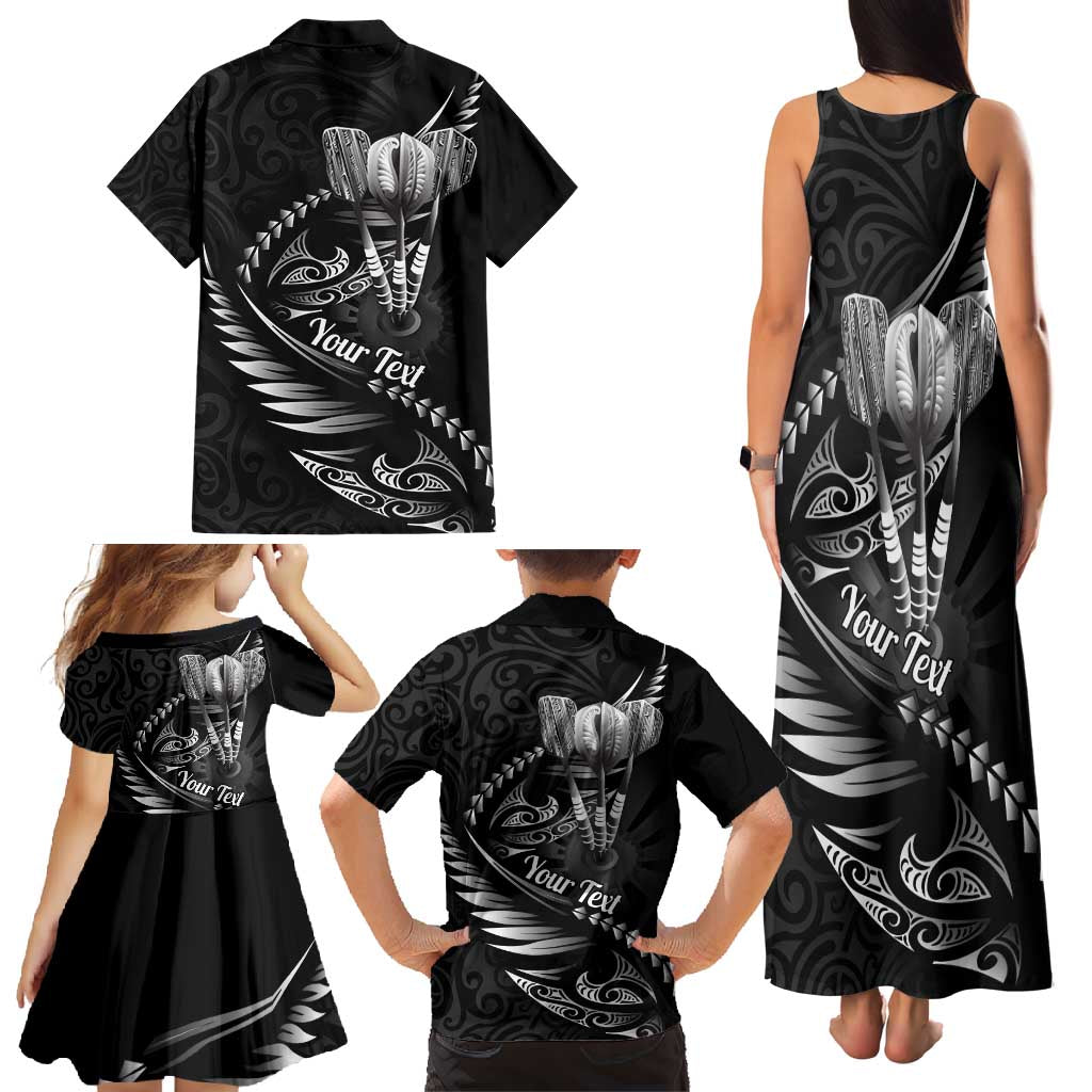 Personalised All Black New Zealand Darts Family Matching Tank Maxi Dress and Hawaiian Shirt Aoteroa Fern Maori Galaxy Style