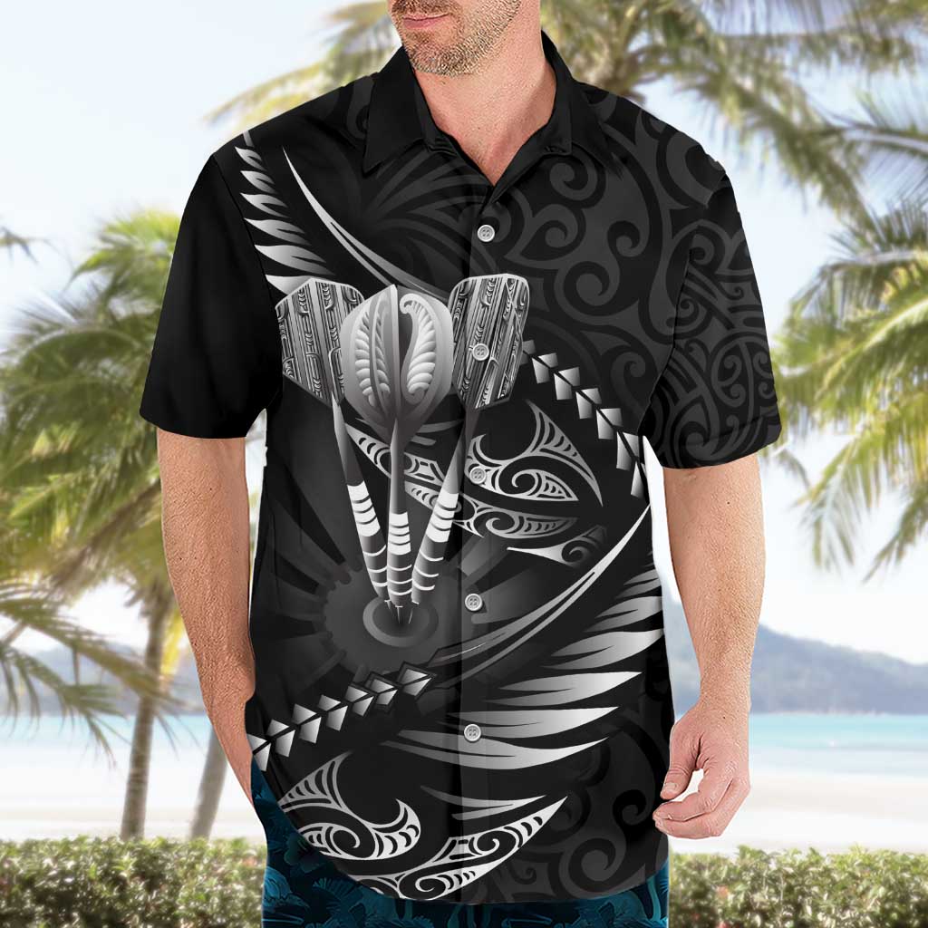Personalised All Black New Zealand Darts Hawaiian Shirt Aoteroa Fern Maori Galaxy Style