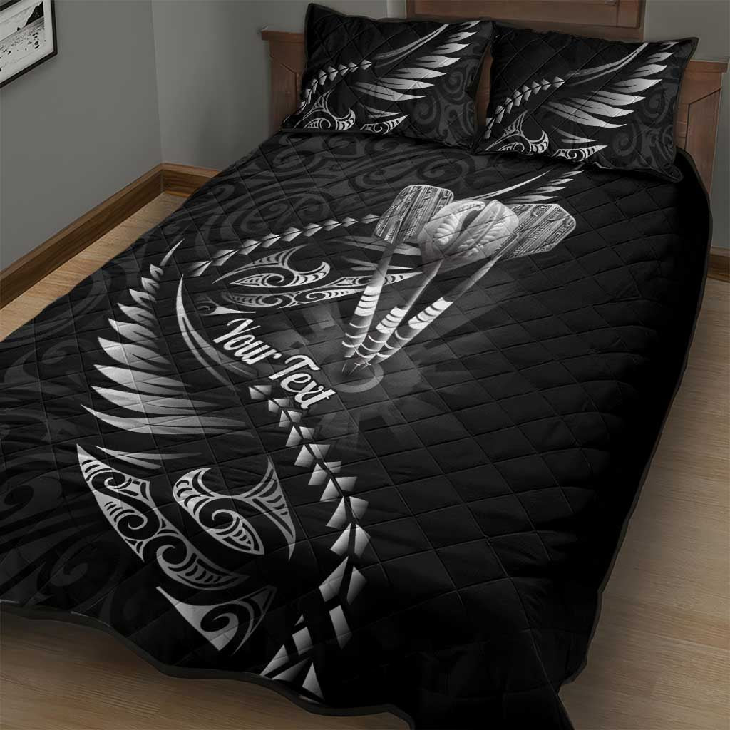 Personalised All Black New Zealand Darts Quilt Bed Set Aoteroa Fern Maori Galaxy Style