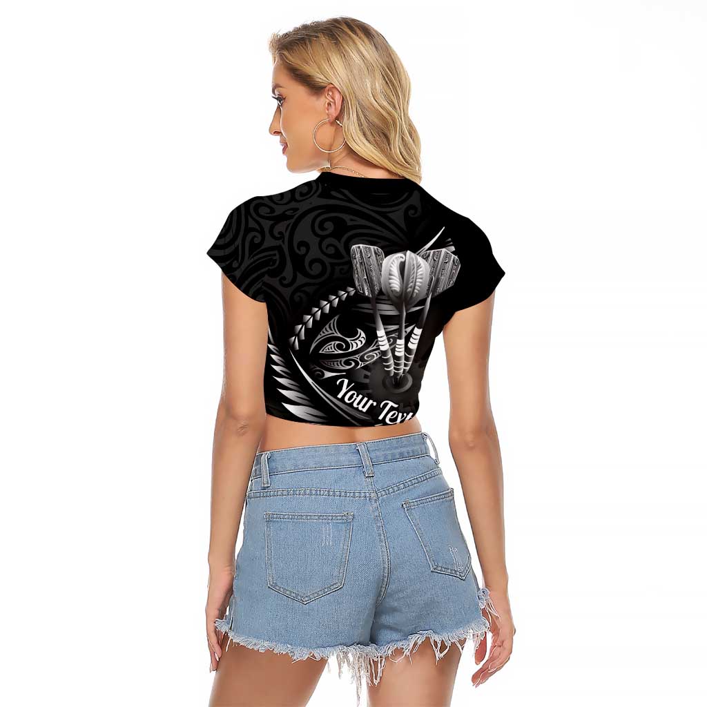 Personalised All Black New Zealand Darts Raglan Cropped T Shirt Aoteroa Fern Maori Galaxy Style