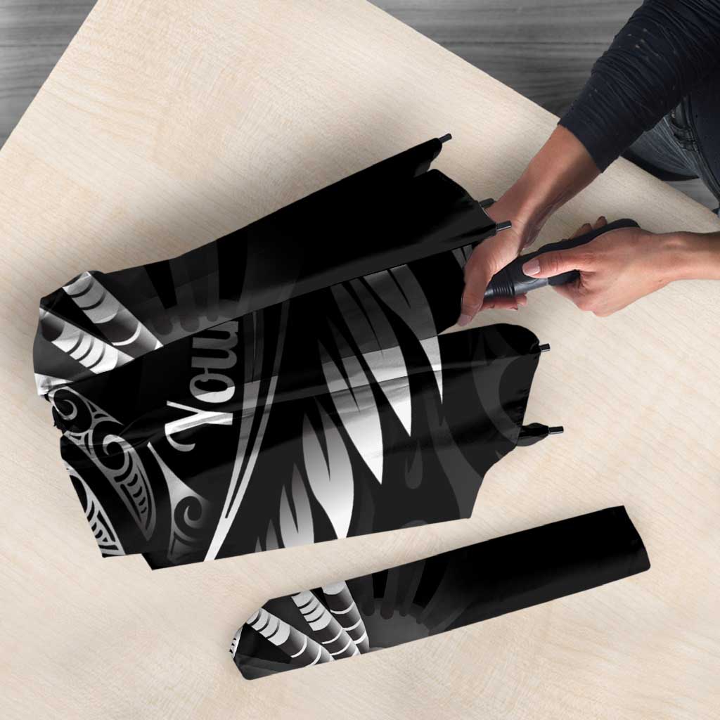 Personalised All Black New Zealand Darts Umbrella Aoteroa Fern Maori Galaxy Style - Polynesian Pride