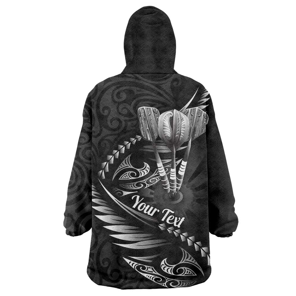 Personalised All Black New Zealand Darts Wearable Blanket Hoodie Aoteroa Fern Maori Galaxy Style