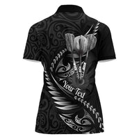 Personalised All Black New Zealand Darts Women Polo Shirt Aoteroa Fern Maori Galaxy Style