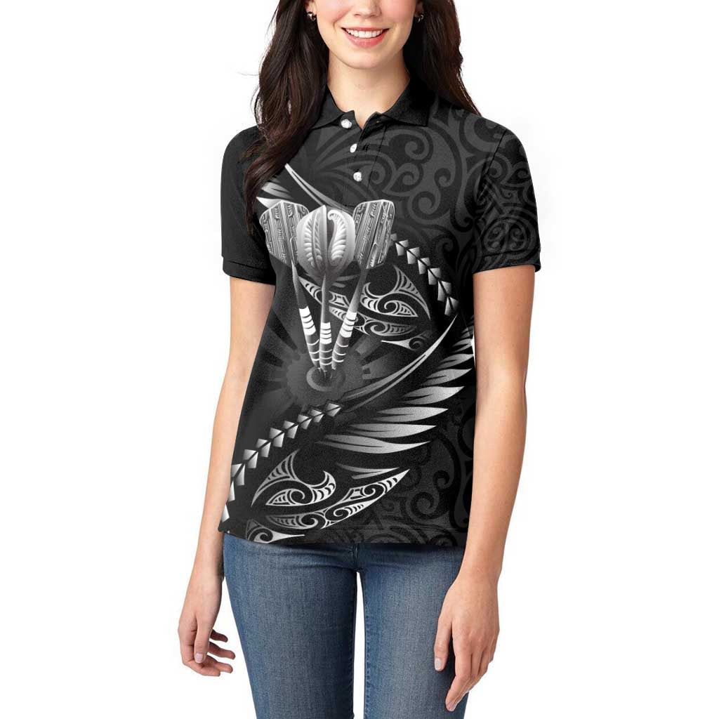Personalised All Black New Zealand Darts Women Polo Shirt Aoteroa Fern Maori Galaxy Style
