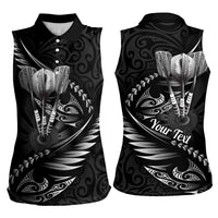 Personalised All Black New Zealand Darts Women Sleeveless Polo Shirt Aoteroa Fern Maori Galaxy Style