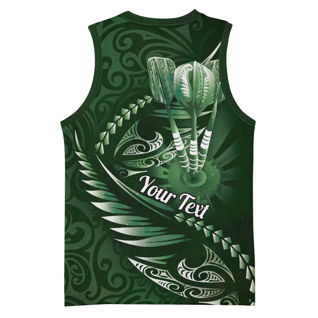 Personalised All Green New Zealand Darts Basketball Jersey Aoteroa Fern Maori Galaxy Style - Polynesian Pride