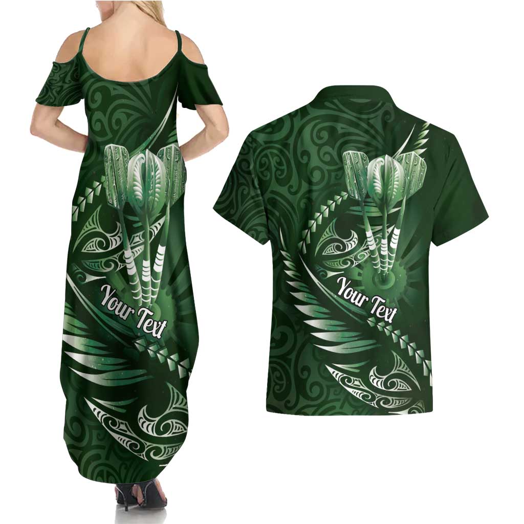 Personalised All Green New Zealand Darts Couples Matching Summer Maxi Dress and Hawaiian Shirt Aoteroa Fern Maori Galaxy Style