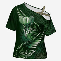 Personalised All Green New Zealand Darts Cross Shoulder Shirt Aoteroa Fern Maori Galaxy Style - Polynesian Pride