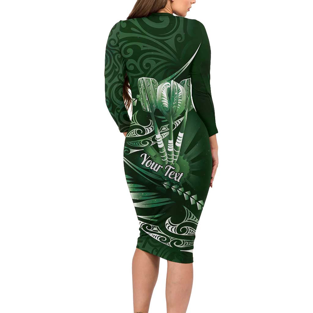 Personalised All Green New Zealand Darts Family Matching Long Sleeve Bodycon Dress and Hawaiian Shirt Aoteroa Fern Maori Galaxy Style