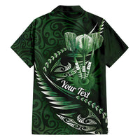 Personalised All Green New Zealand Darts Family Matching Off Shoulder Maxi Dress and Hawaiian Shirt Aoteroa Fern Maori Galaxy Style