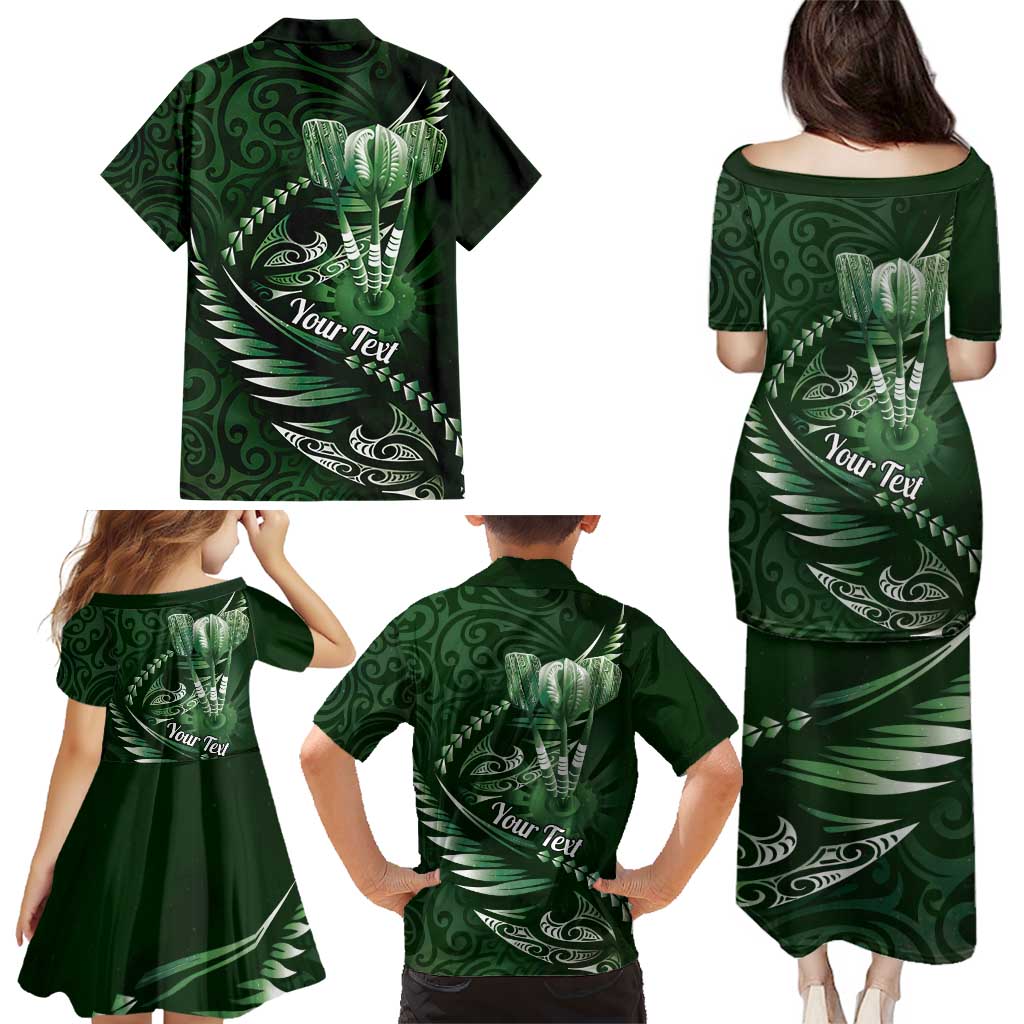 Personalised All Green New Zealand Darts Family Matching Puletasi and Hawaiian Shirt Aoteroa Fern Maori Galaxy Style