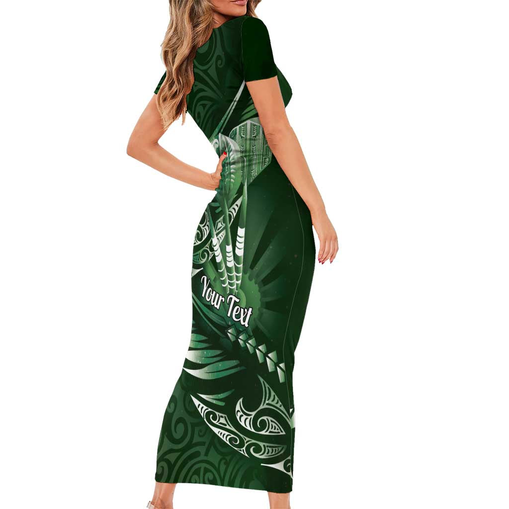 Personalised All Green New Zealand Darts Family Matching Short Sleeve Bodycon Dress and Hawaiian Shirt Aoteroa Fern Maori Galaxy Style