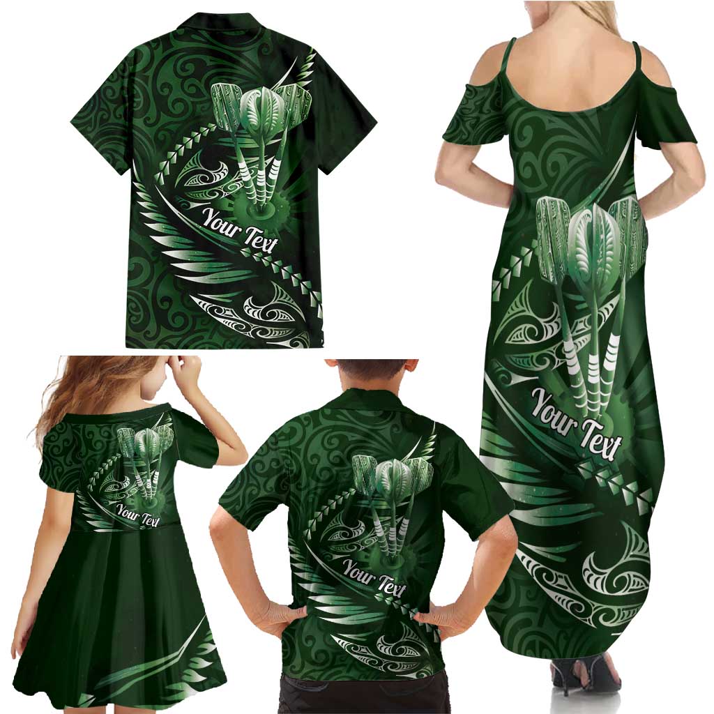 Personalised All Green New Zealand Darts Family Matching Summer Maxi Dress and Hawaiian Shirt Aoteroa Fern Maori Galaxy Style