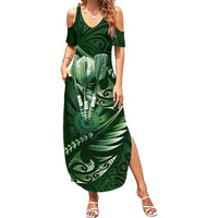 Personalised All Green New Zealand Darts Family Matching Summer Maxi Dress and Hawaiian Shirt Aoteroa Fern Maori Galaxy Style