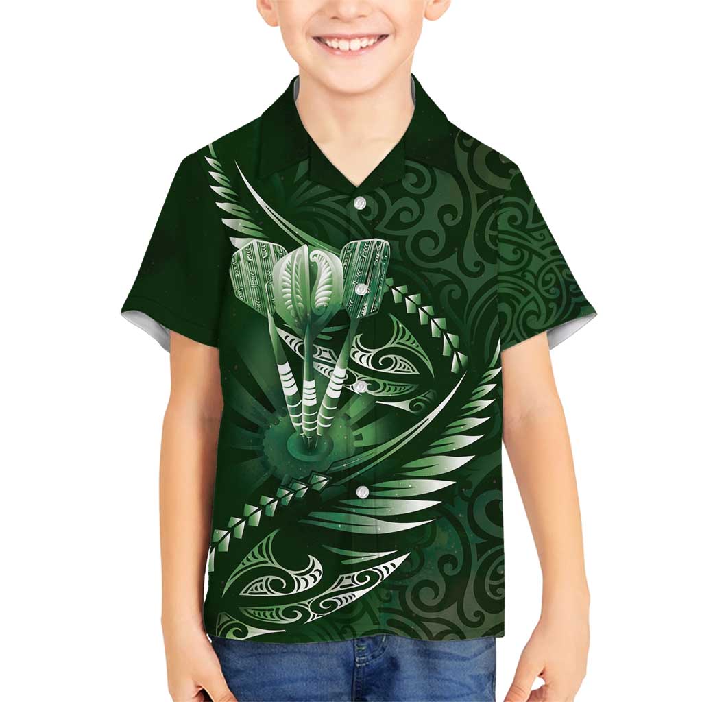 Personalised All Green New Zealand Darts Family Matching Summer Maxi Dress and Hawaiian Shirt Aoteroa Fern Maori Galaxy Style