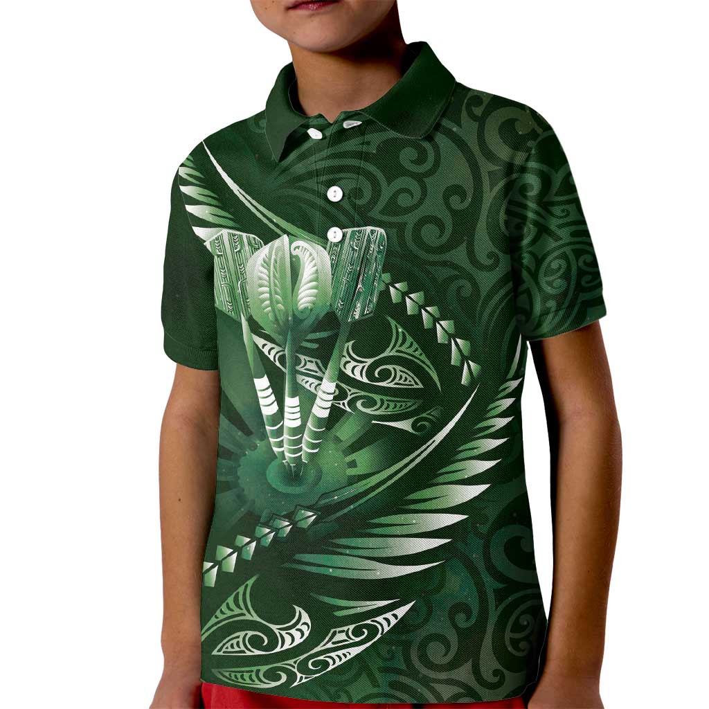 Personalised All Green New Zealand Darts Kid Polo Shirt Aoteroa Fern Maori Galaxy Style