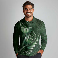 Personalised All Green New Zealand Darts Long Sleeve Polo Shirt Aoteroa Fern Maori Galaxy Style