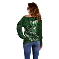Personalised All Green New Zealand Darts Off Shoulder Sweater Aoteroa Fern Maori Galaxy Style
