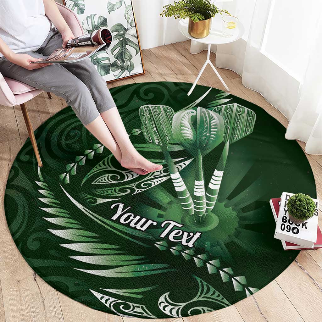 Personalised All Green New Zealand Darts Round Carpet Aoteroa Fern Maori Galaxy Style