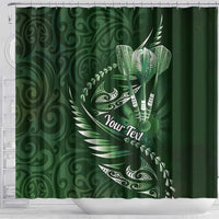Personalised All Green New Zealand Darts Shower Curtain Aoteroa Fern Maori Galaxy Style