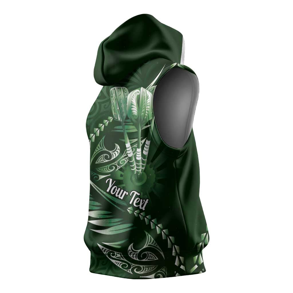 Personalised All Green New Zealand Darts Sleeveless Hoodie Aoteroa Fern Maori Galaxy Style - Polynesian Pride