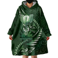 Personalised All Green New Zealand Darts Wearable Blanket Hoodie Aoteroa Fern Maori Galaxy Style