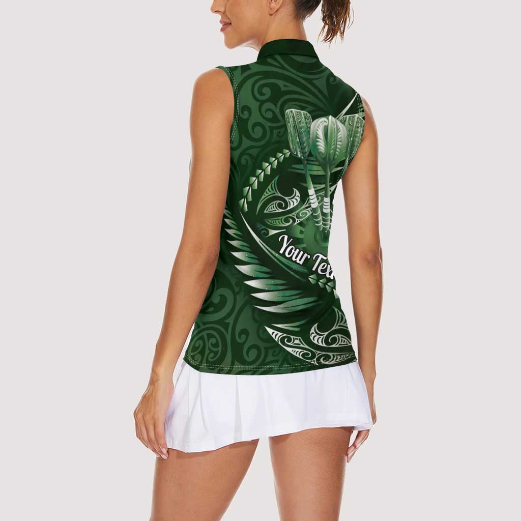Personalised All Green New Zealand Darts Women Sleeveless Polo Shirt Aoteroa Fern Maori Galaxy Style