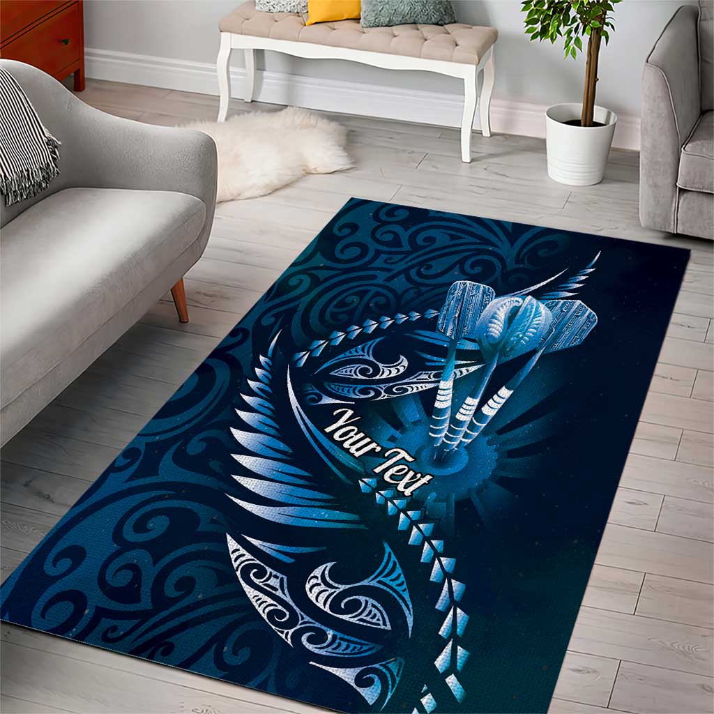 Personalised All Blue New Zealand Darts Area Rug Aoteroa Fern Maori Galaxy Style