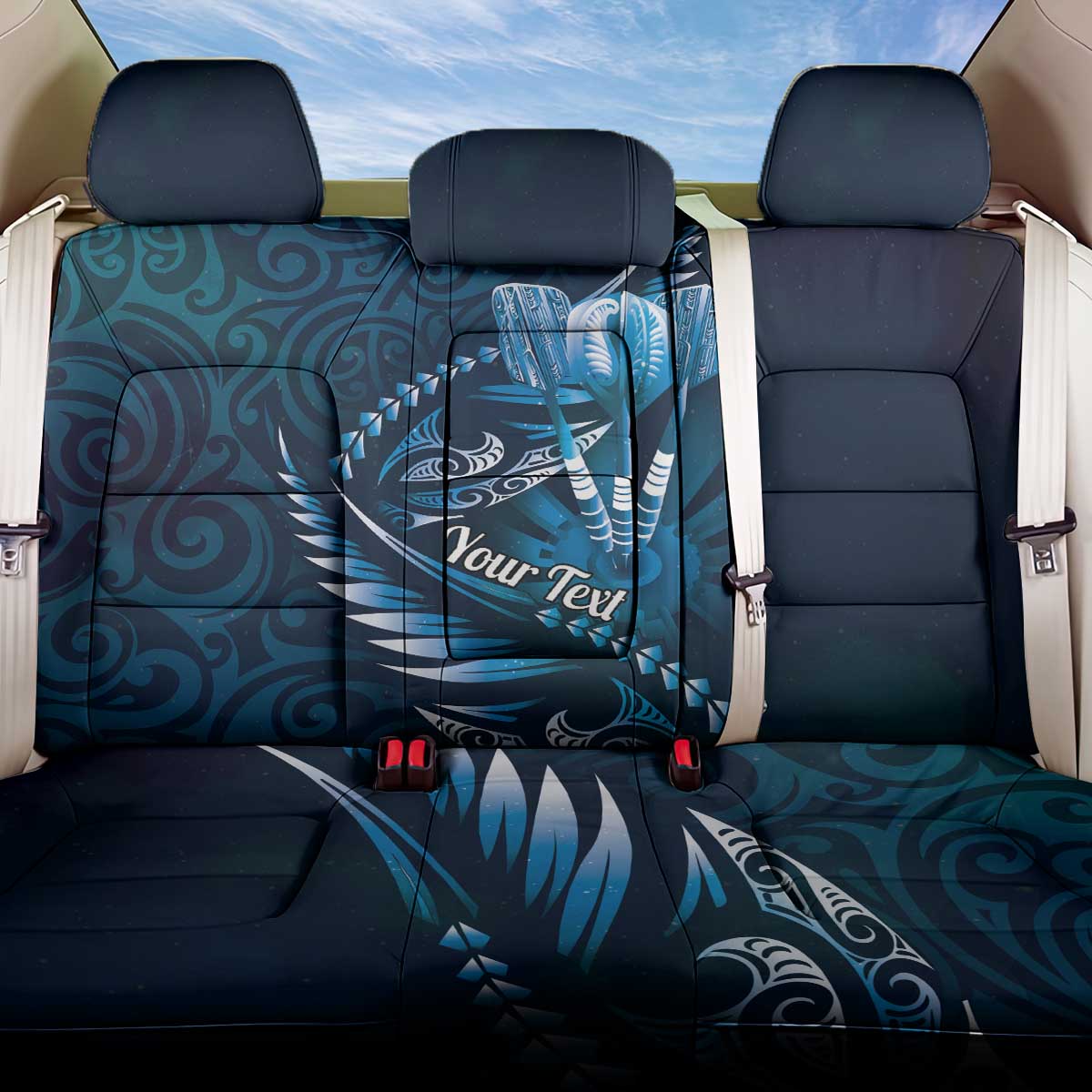 Personalised All Blue New Zealand Darts Back Car Seat Cover Aoteroa Fern Maori Galaxy Style