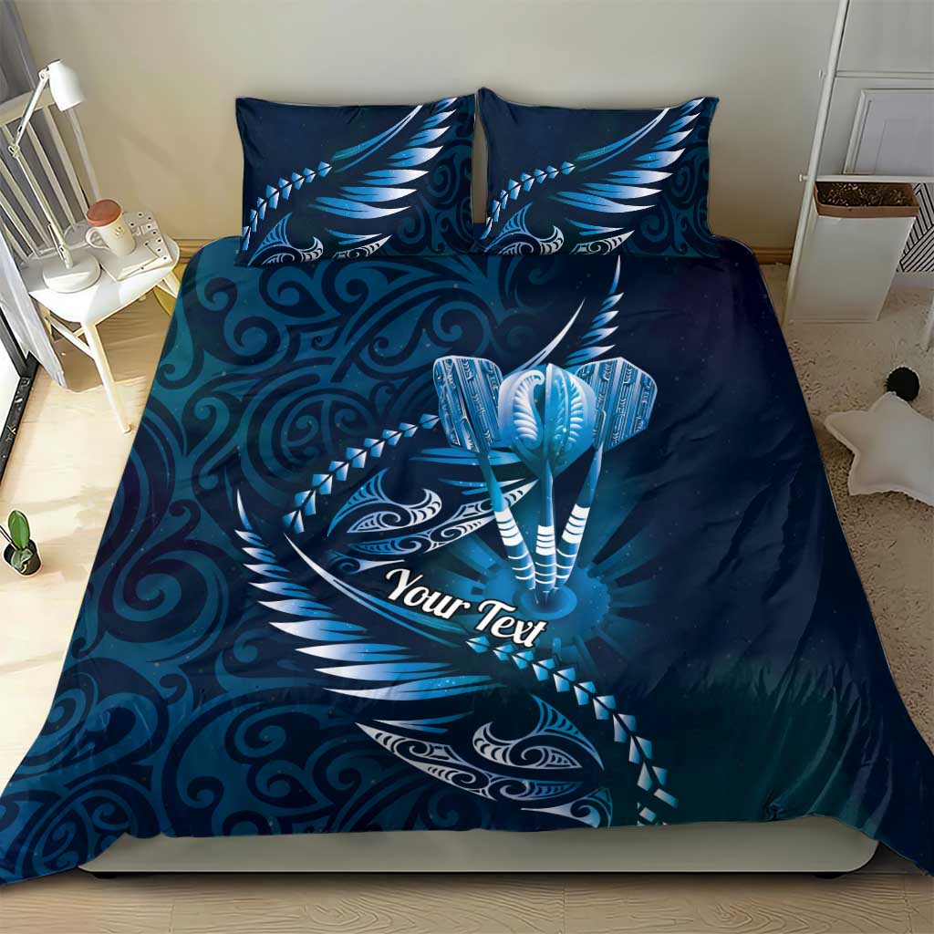Personalised All Blue New Zealand Darts Bedding Set Aoteroa Fern Maori Galaxy Style