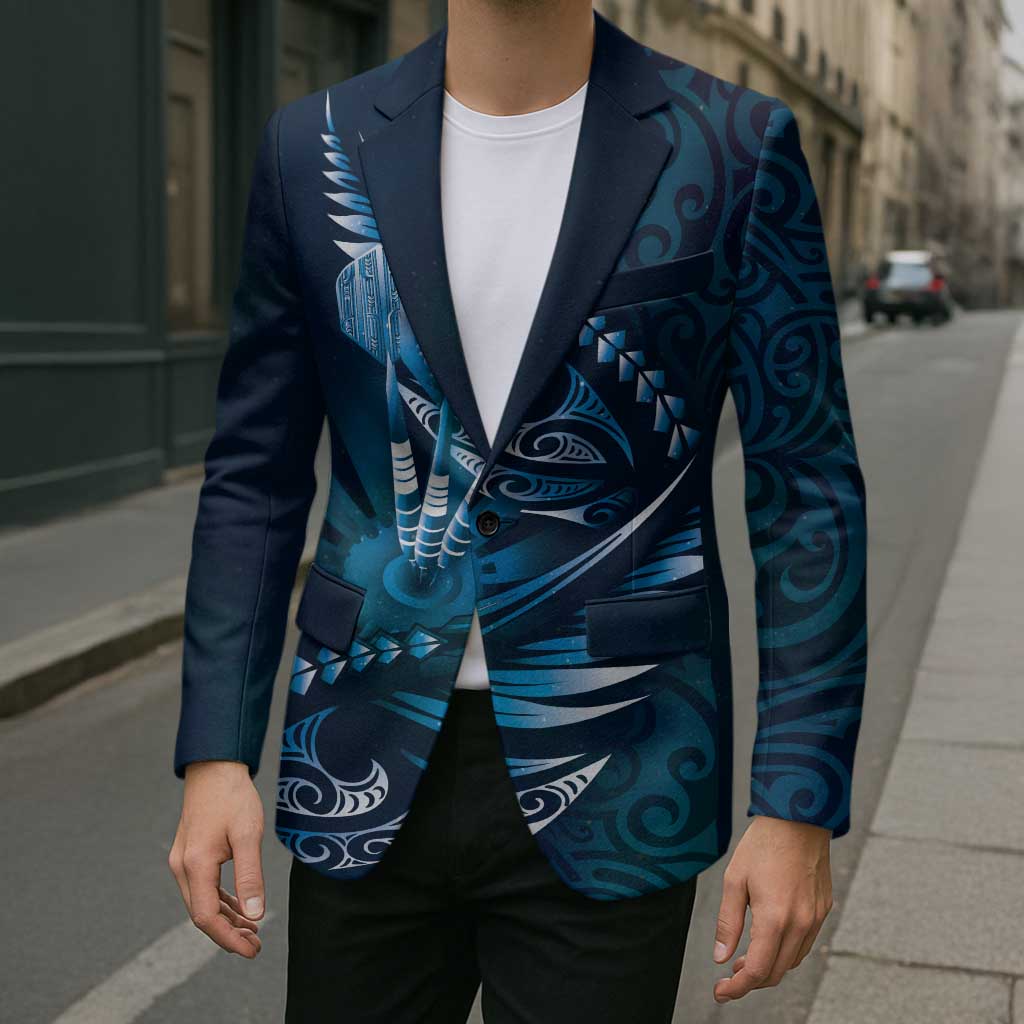 Personalised All Blue New Zealand Darts Blazer Aoteroa Fern Maori Galaxy Style - Polynesian Pride