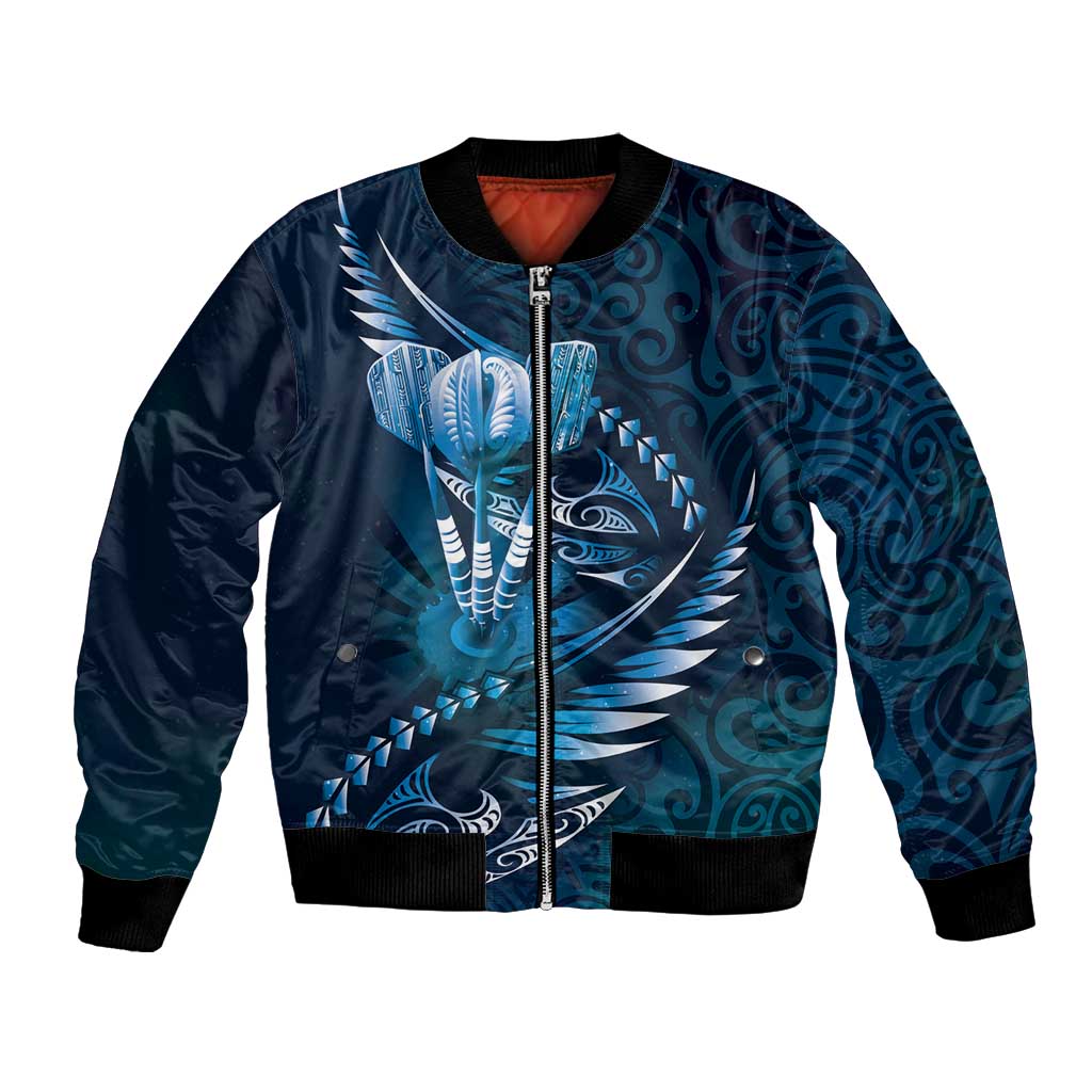 Personalised All Blue New Zealand Darts Bomber Jacket Aoteroa Fern Maori Galaxy Style
