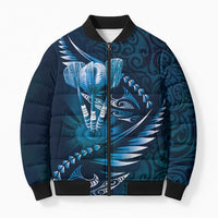 Personalised All Blue New Zealand Darts Bomber Puffer Jacket Aoteroa Fern Maori Galaxy Style - Polynesian Pride