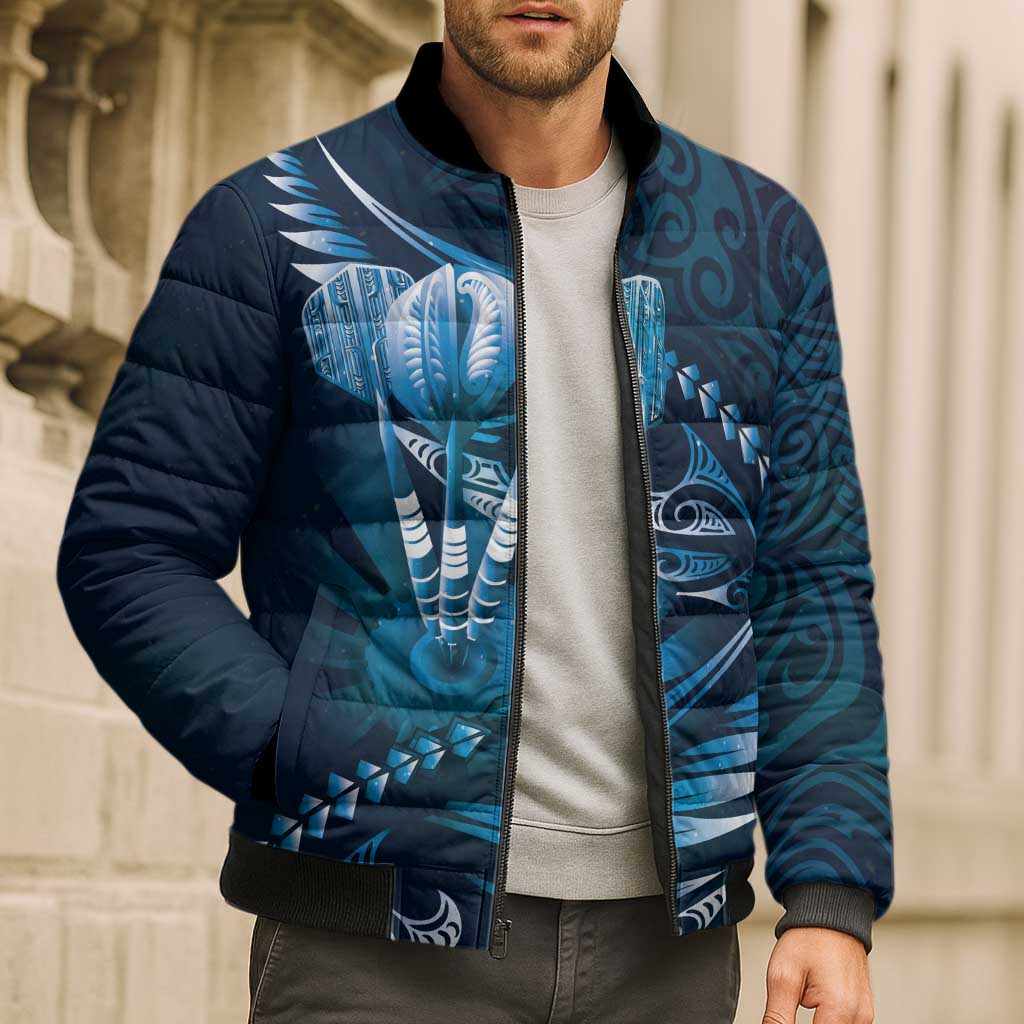 Personalised All Blue New Zealand Darts Bomber Puffer Jacket Aoteroa Fern Maori Galaxy Style - Polynesian Pride