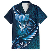 Personalised All Blue New Zealand Darts Family Matching Long Sleeve Bodycon Dress and Hawaiian Shirt Aoteroa Fern Maori Galaxy Style