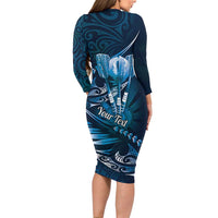 Personalised All Blue New Zealand Darts Family Matching Long Sleeve Bodycon Dress and Hawaiian Shirt Aoteroa Fern Maori Galaxy Style