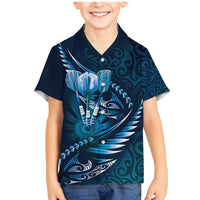 Personalised All Blue New Zealand Darts Family Matching Mermaid Dress and Hawaiian Shirt Aoteroa Fern Maori Galaxy Style