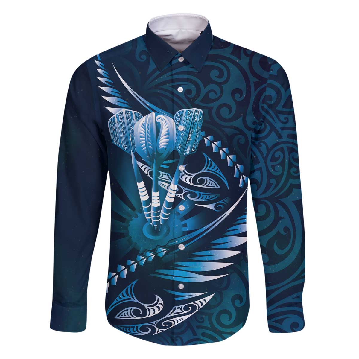 Personalised All Blue New Zealand Darts Family Matching Off The Shoulder Long Sleeve Dress and Hawaiian Shirt Aoteroa Fern Maori Galaxy Style