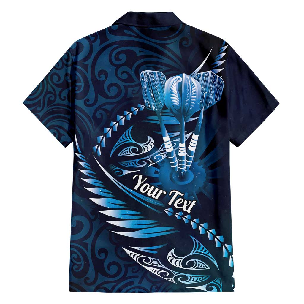 Personalised All Blue New Zealand Darts Family Matching Off Shoulder Short Dress and Hawaiian Shirt Aoteroa Fern Maori Galaxy Style