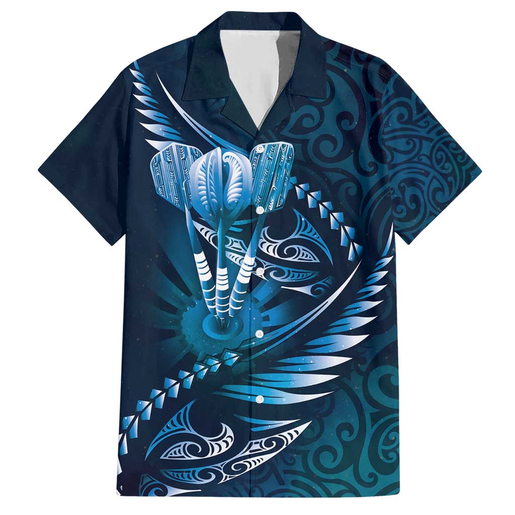 Personalised All Blue New Zealand Darts Family Matching Short Sleeve Bodycon Dress and Hawaiian Shirt Aoteroa Fern Maori Galaxy Style