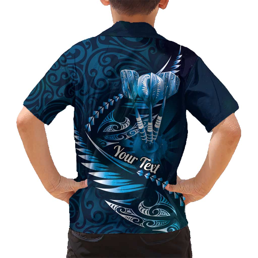 Personalised All Blue New Zealand Darts Kid Hawaiian Shirt Aoteroa Fern Maori Galaxy Style