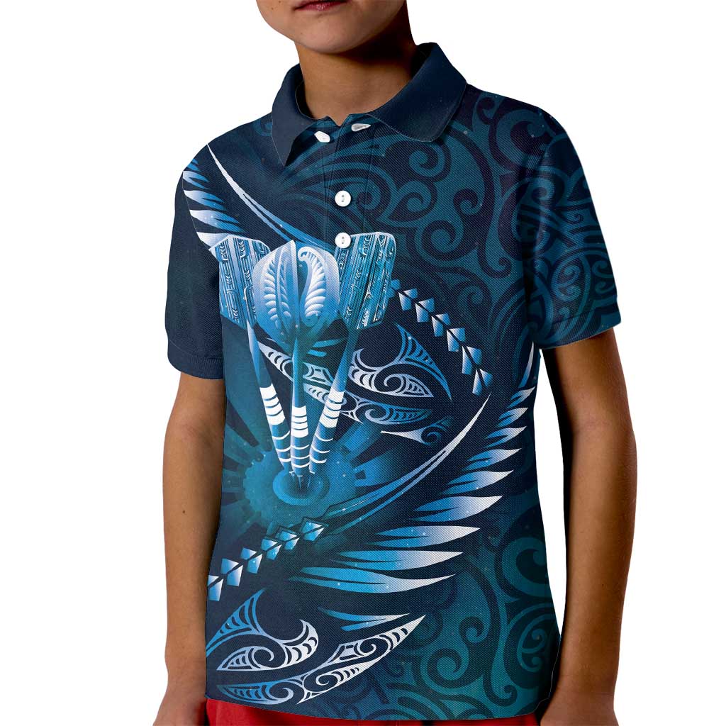 Personalised All Blue New Zealand Darts Kid Polo Shirt Aoteroa Fern Maori Galaxy Style