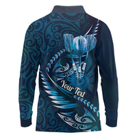 Personalised All Blue New Zealand Darts Long Sleeve Polo Shirt Aoteroa Fern Maori Galaxy Style