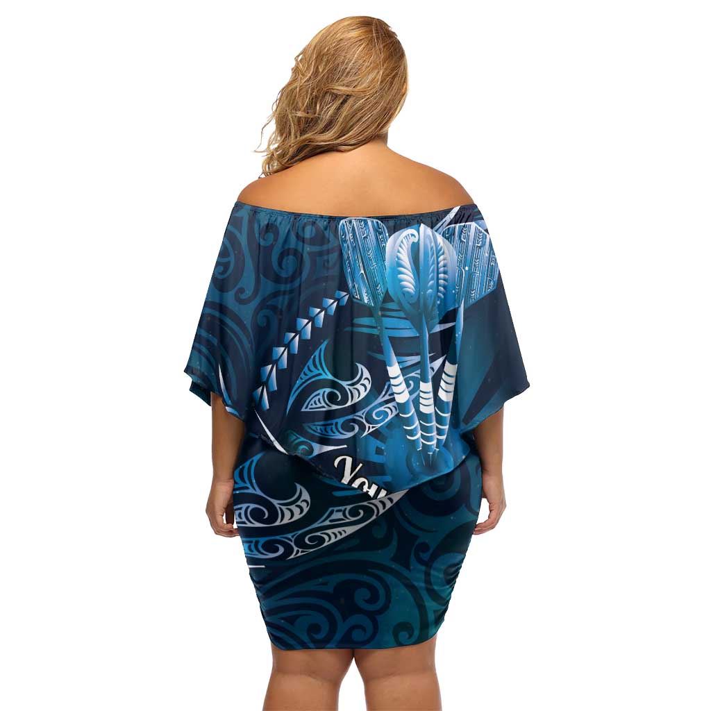 Personalised All Blue New Zealand Darts Off Shoulder Short Dress Aoteroa Fern Maori Galaxy Style